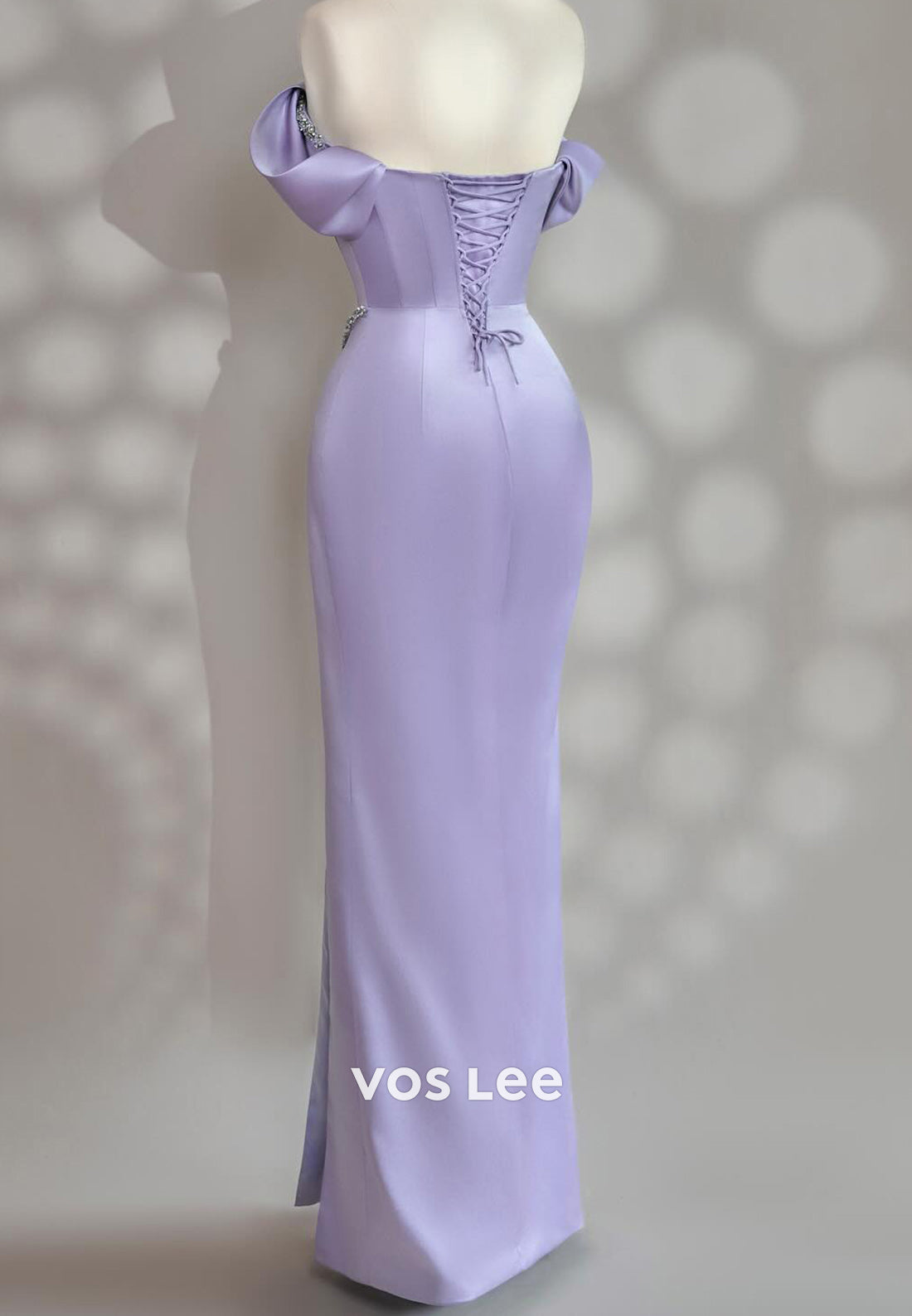Off the Shoulder Pleated Rhinestone Classic Mermaid Evening Dresses with High Slit