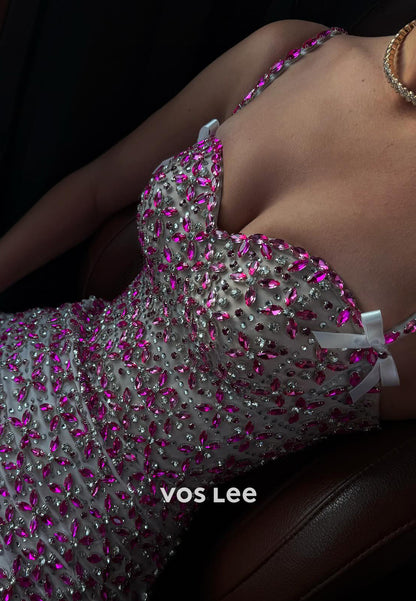 Sparkle Spaghetti Straps Bowknot Rhinestone Mermaid Prom Dresses