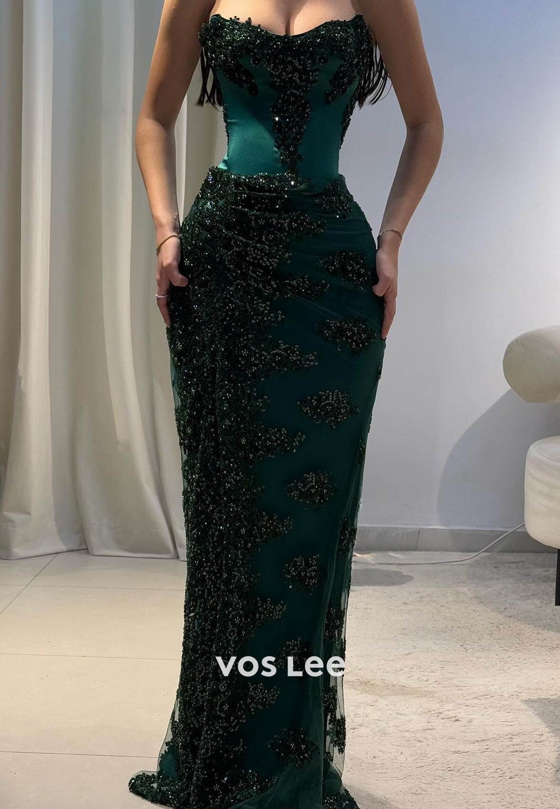 Elegant & Luxurious Strapless Fully Sequined Beaded Pleated Mermaid Evening Dresses