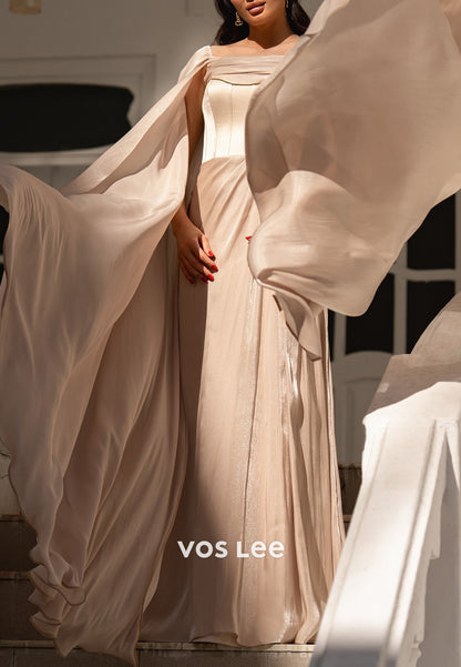 Simple & Classic Square Ruched Satin Sheath Evening Dresses