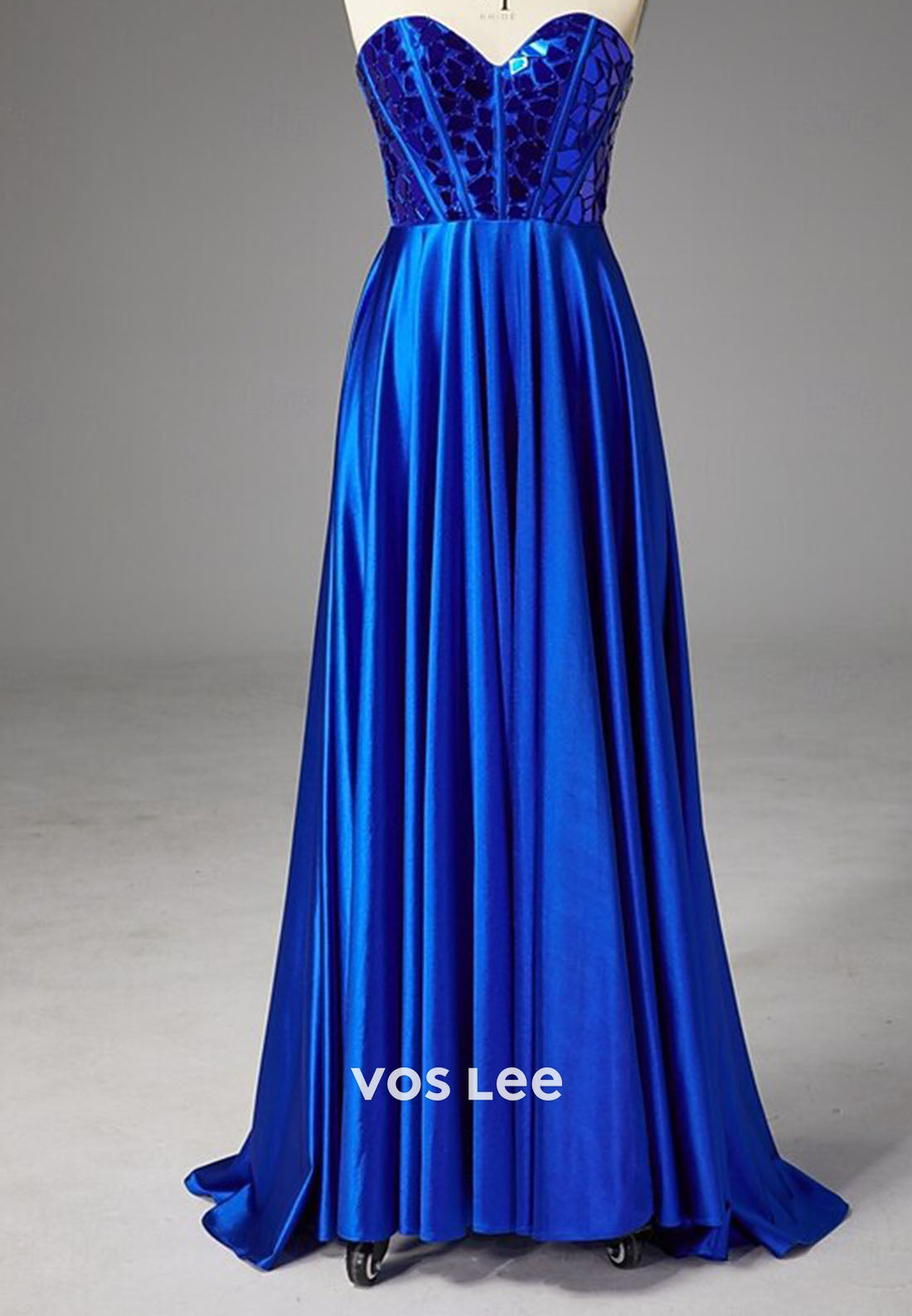 Royal Blue Satin Strapless Ball Gown with Beaded Sweetheart Neckline