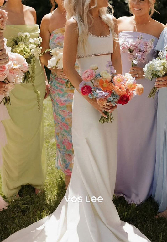 Two Pieces Spaghetti Straps Scoop Mermaid Wedding Dresses with Sweep Train