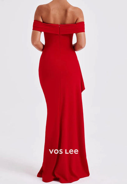 Sexy & Hot Off the Shoulder Pleated Floor-Length Mermaid Evening Dresses with High Split
