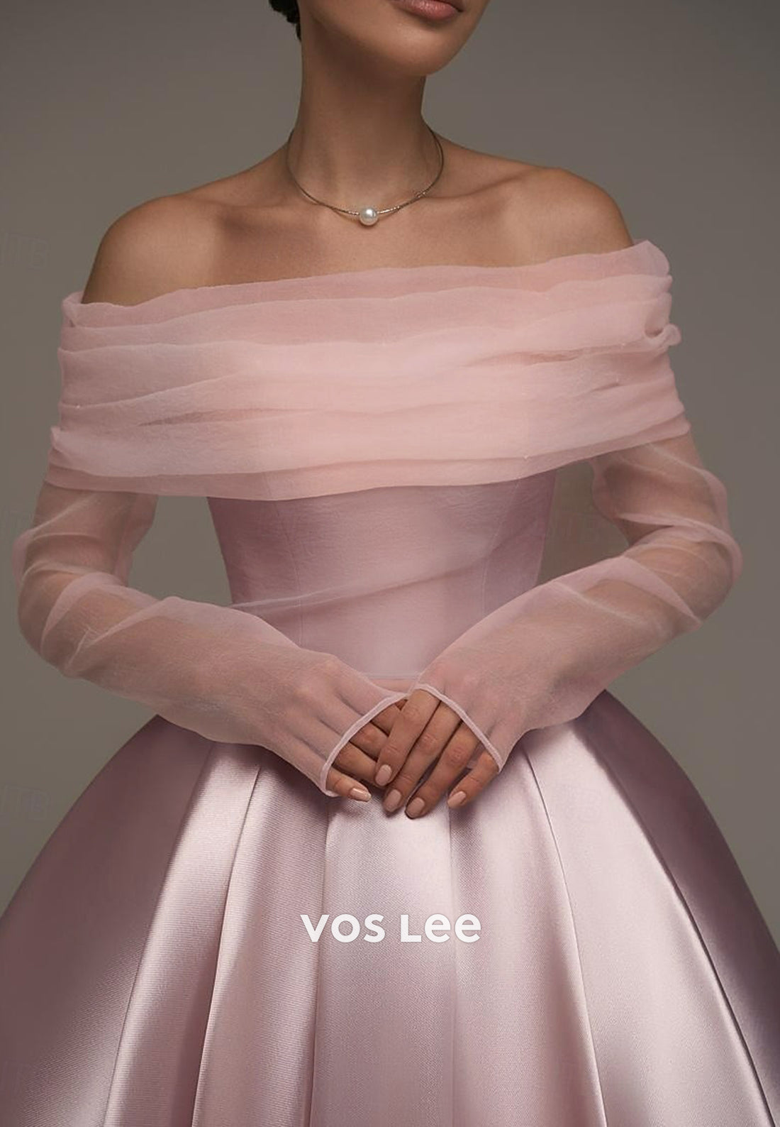 Two Pieces Long Sleeve A-Line Off the Shoulder Ankle-Length Prom Dresses