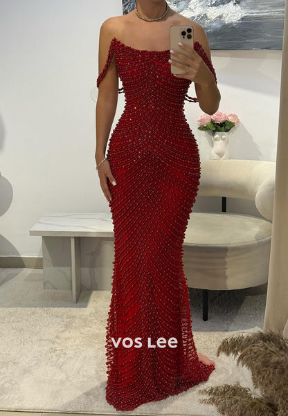 Sexy and Sleek Scoop Beading Floor-Length Mermaid Prom Dresses