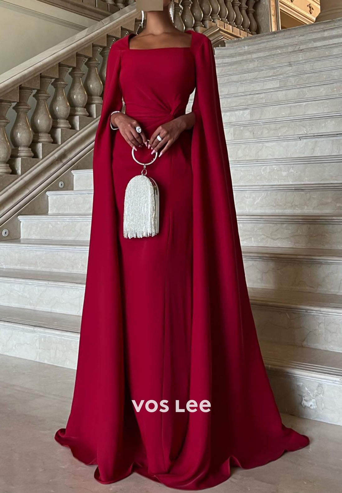 Elegant & Luxurious Long Sleeve Square Floor-Length Pleated Mermaid Evening Dresses