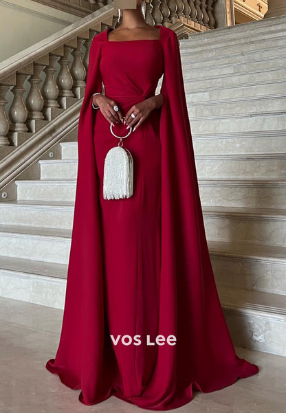 Elegant & Luxurious Long Sleeve Square Floor-Length Pleated Mermaid Evening Dresses