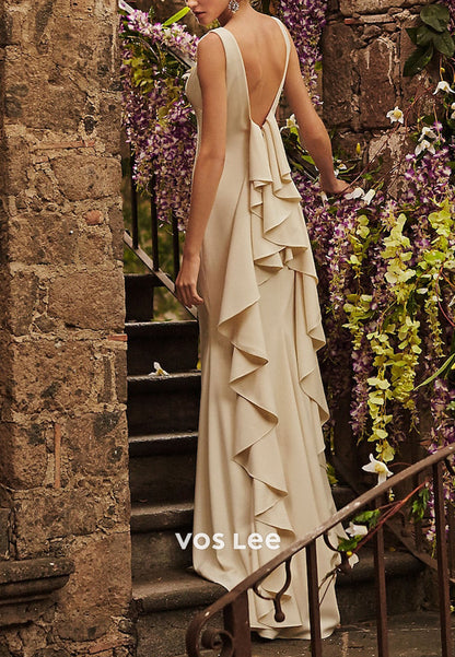 Gorgeous & Charming  Scoop Pleated Beach Mermaid Wedding Dresses with Sweep Train