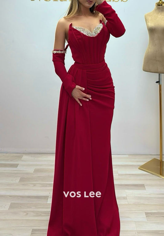 Strapless Sweetheart Rhinestone Embellished Pleated Mermaid Evening Dresses