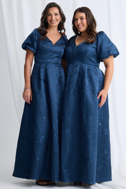 A-line V-Neck line Puff Sleeves Maxi Dress