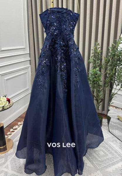 Glamorous & Dramatic Lace Applique Spaghetti Straps Evening Dresses with Train