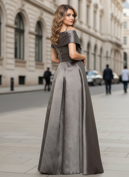 Satin Taupe Straps A-Line Mother Of The Bride Dress