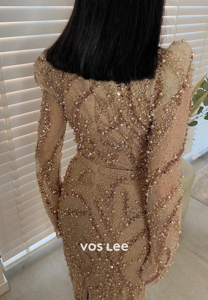 Glamorous & Dramatic Bell Sleeves Square Mermaid Evening Dresses with Sweep Train