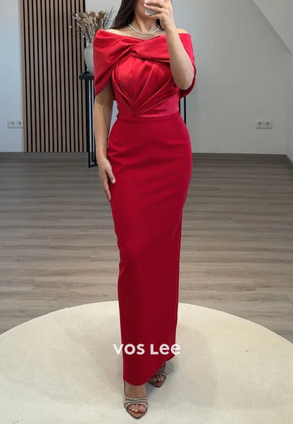 Couture & Ornate Off the Shoulder Ankle-Length Pleated Mermaid Evening Dresses