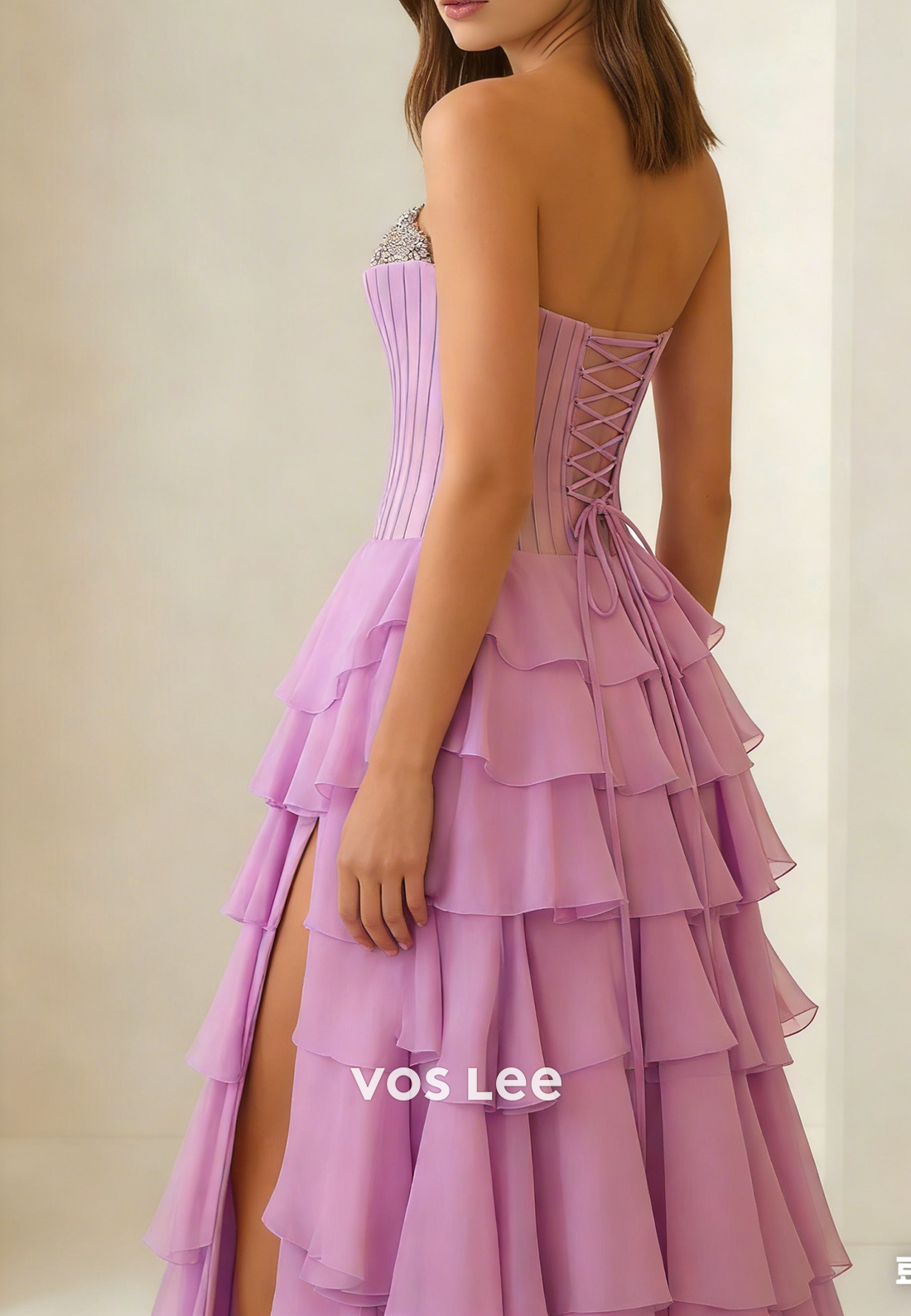 Beading Sweetheart Chiffon Ruffled A Line Formal Prom Dresses With Split