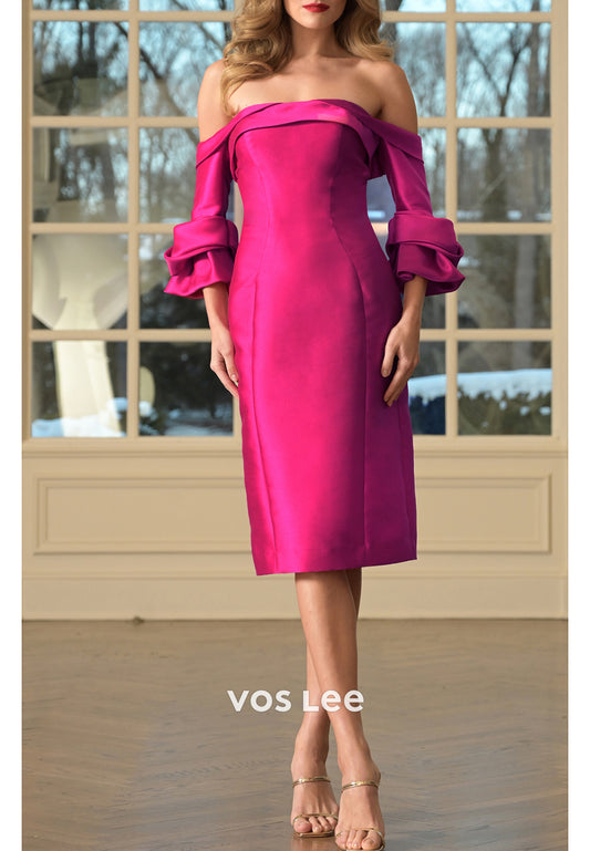 Short Sleeve Off the Shoulder Tea-Length Sheath Mother of Bride Dresses