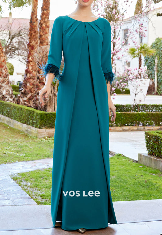 Classic & Timeless A-Line 3/4 Sleeve Scoop Pleated Floor-Length Mother of Bride Dress