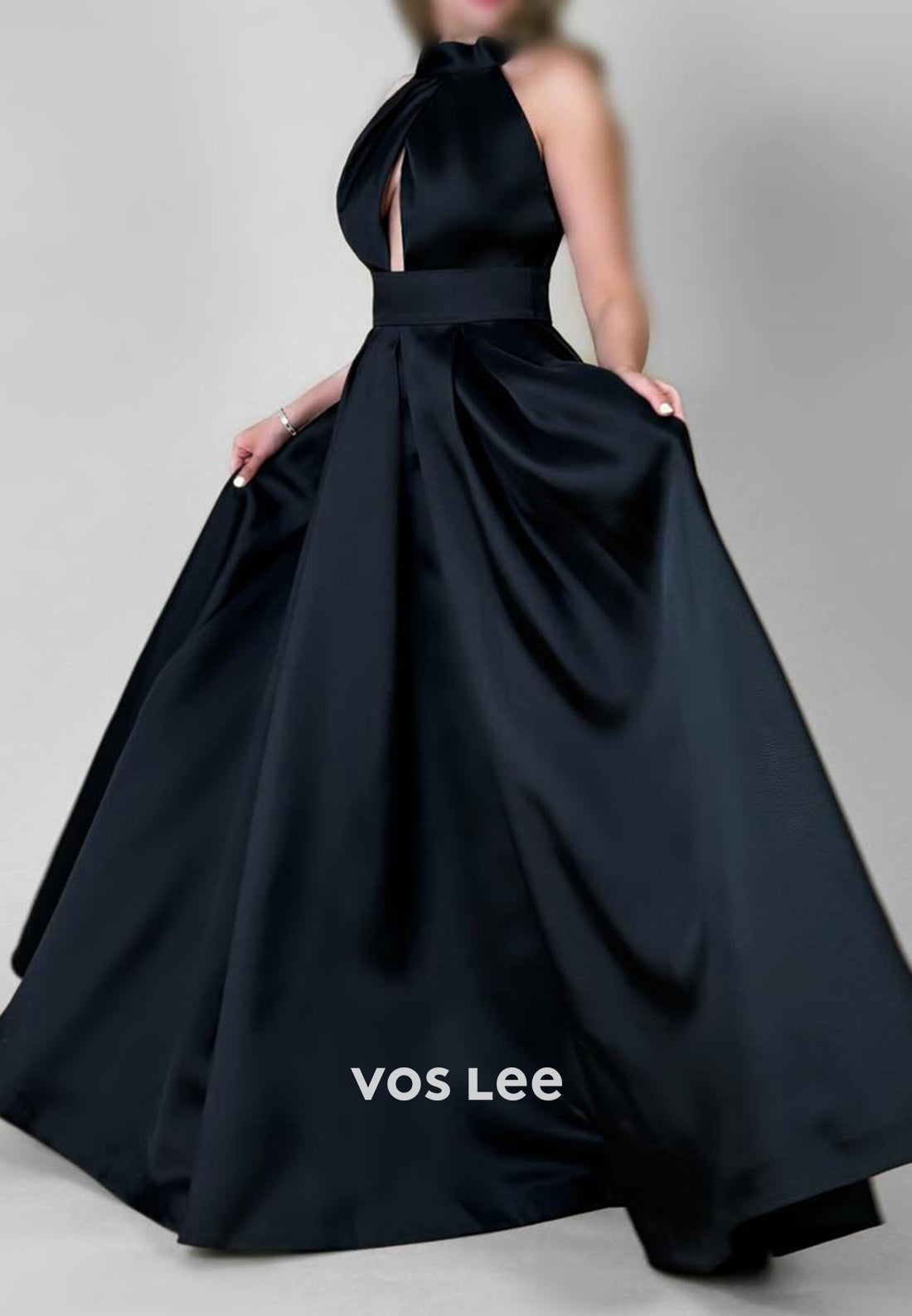 Couture & Ornate  A-Line Halter Pleated Floor-Length Evening Dresses Maxi Dresses