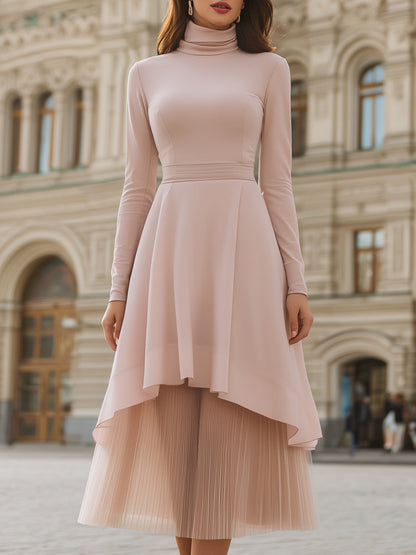 Layered Asymmetric Pleated Midi Dress