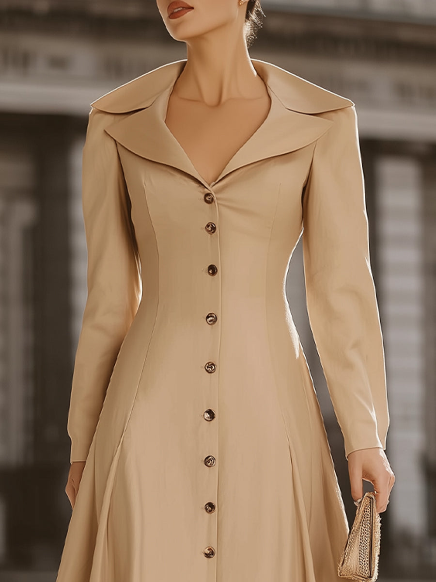 Vintage-Inspired A-Line Button-Down Midi Dress