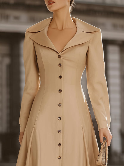 Vintage-Inspired A-Line Button-Down Midi Dress