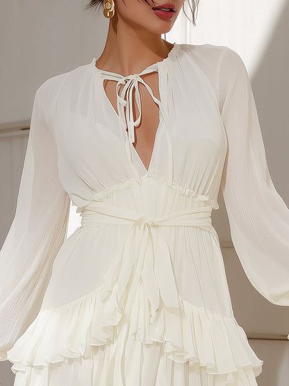 Ruffled Chiffon Long Sleeve Mini Dress