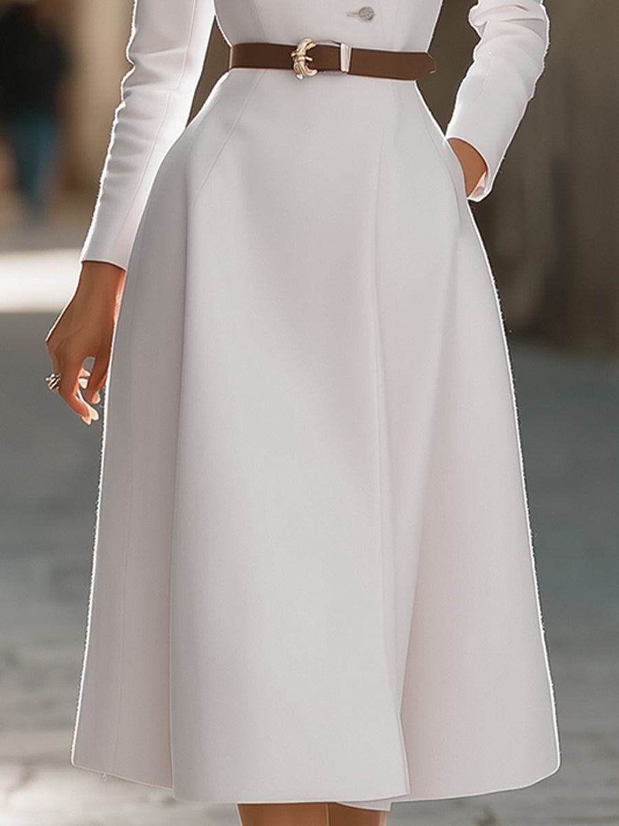 Elegant Belted Blazer Midi Dress