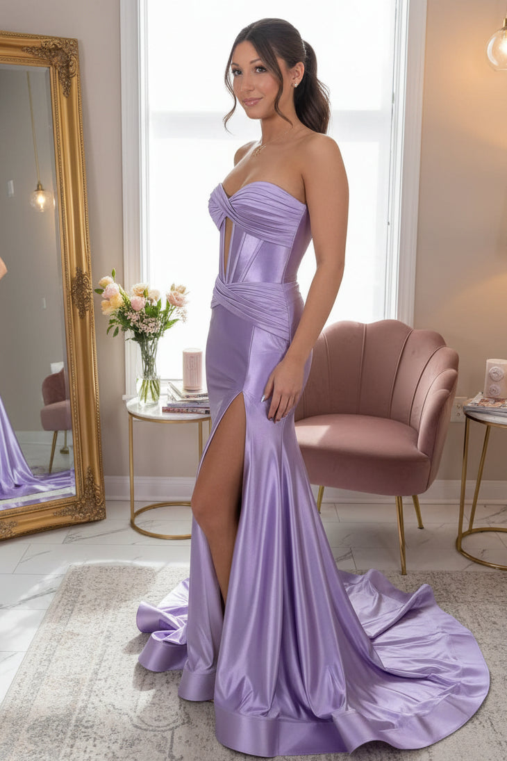 Charming Mermaid Sweetheart Satin Long Prom Dress with Slit