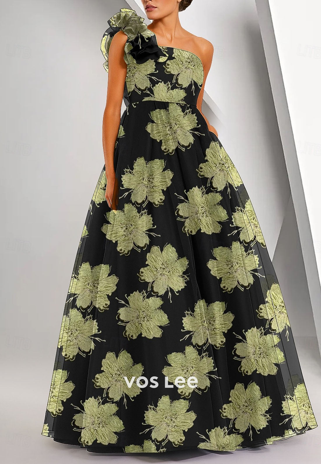 Elegant Sleeveless One Shoulder Ruffles A-Line Floor Length Evening Gown