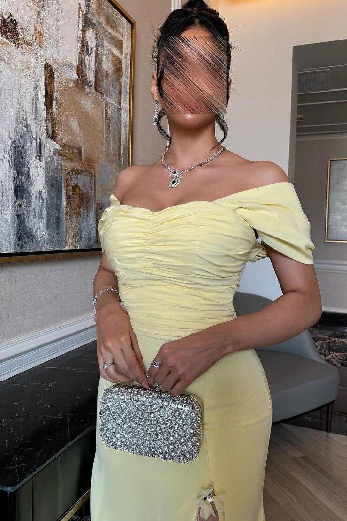 Elegant Mermaid Off the Shoulder Yellow Party Dress with Split Front