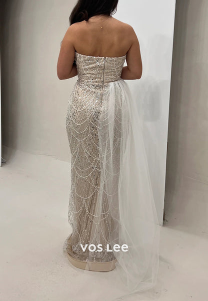 Long Sleeve Sweetheart Fully Sequins Beaded Floor-Length Mermaid Evening Dresses