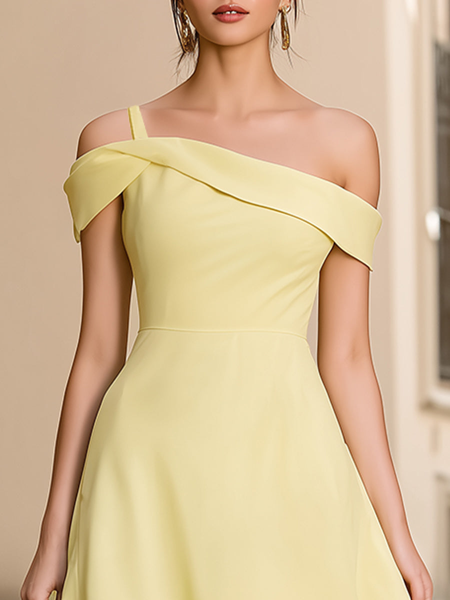 Elegant High-Low Cocktail Dress With Asymmetrical Cold-Shoulder Neckline