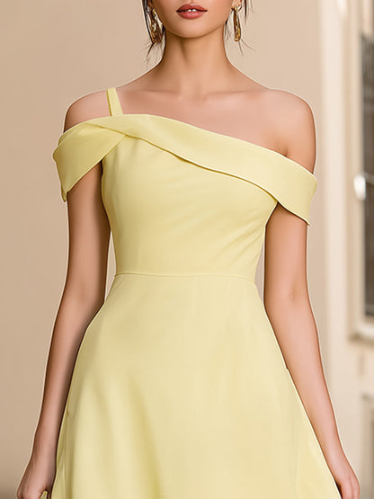 Elegant High-Low Cocktail Dress With Asymmetrical Cold-Shoulder Neckline