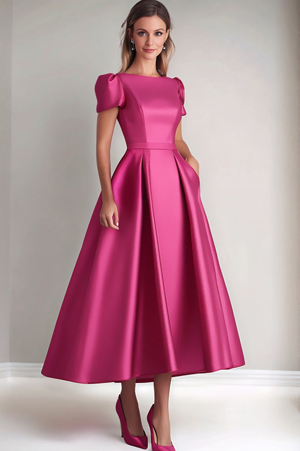 Black A Line Mother of the Bride Dress with Puff Sleeves