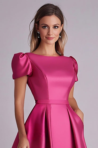 Black A Line Mother of the Bride Dress with Puff Sleeves