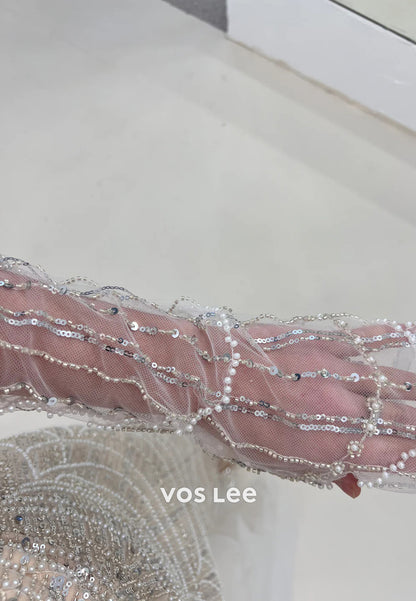 Long Sleeve Sweetheart Fully Sequins Beaded Floor-Length Mermaid Evening Dresses
