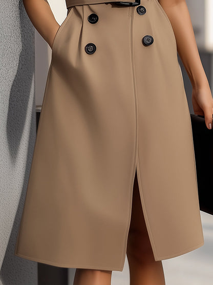 Stylish Sleeveless Double-Breasted Belted Dress