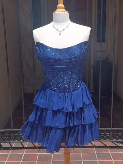 Cute A Line Strapless Yellow Corset Homecoming Dress with Ruffles Beading