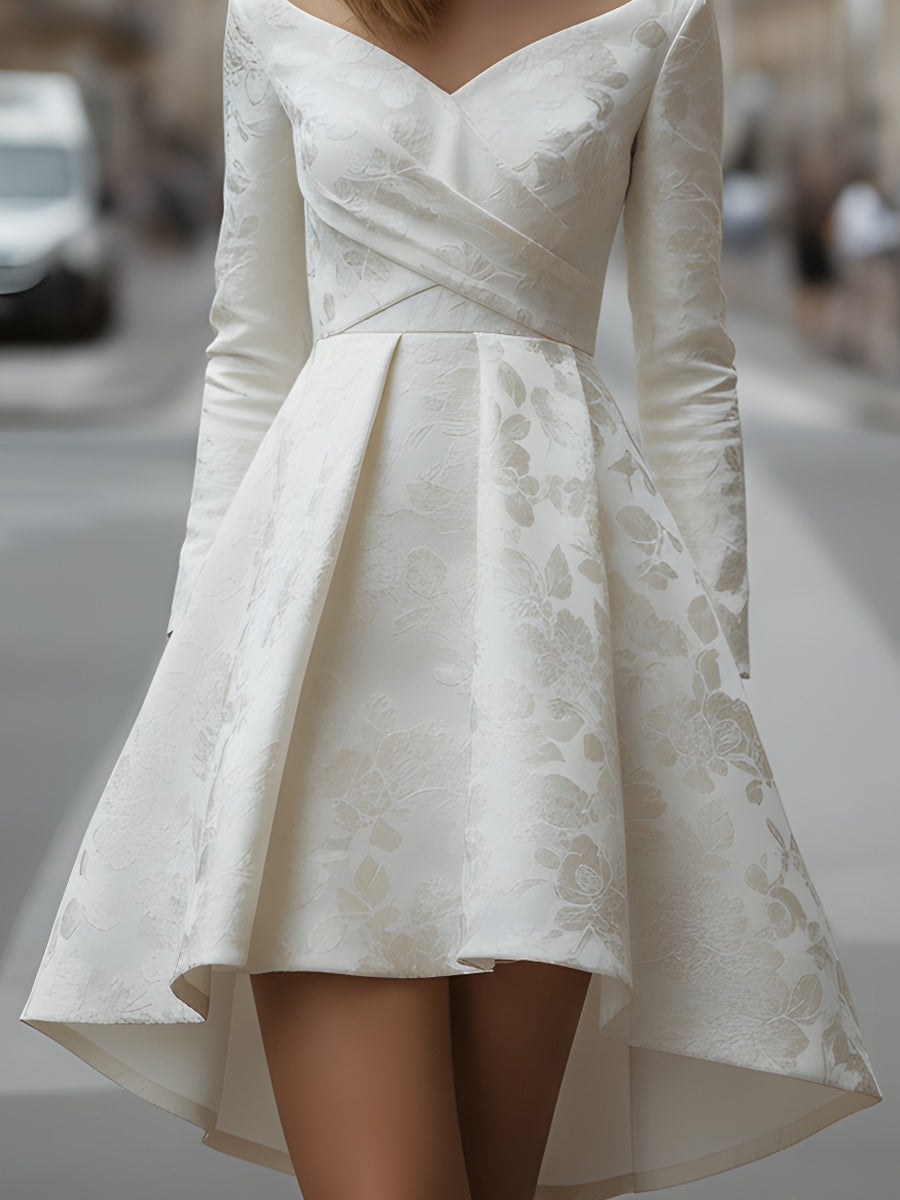 Off-Shoulder Floral Jacquard High-Low Dress