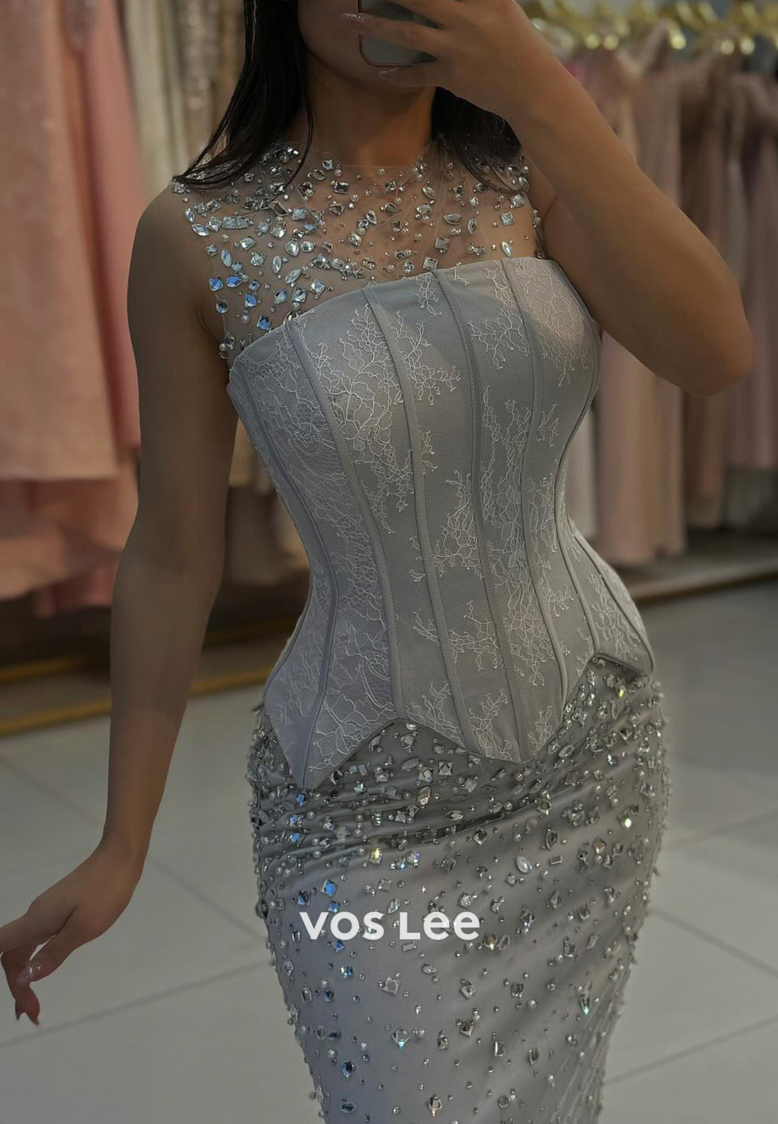 Glamorous & Dramatic Illusion Neck Rhinestone  Sexy  Mermaid  Evening Dresses