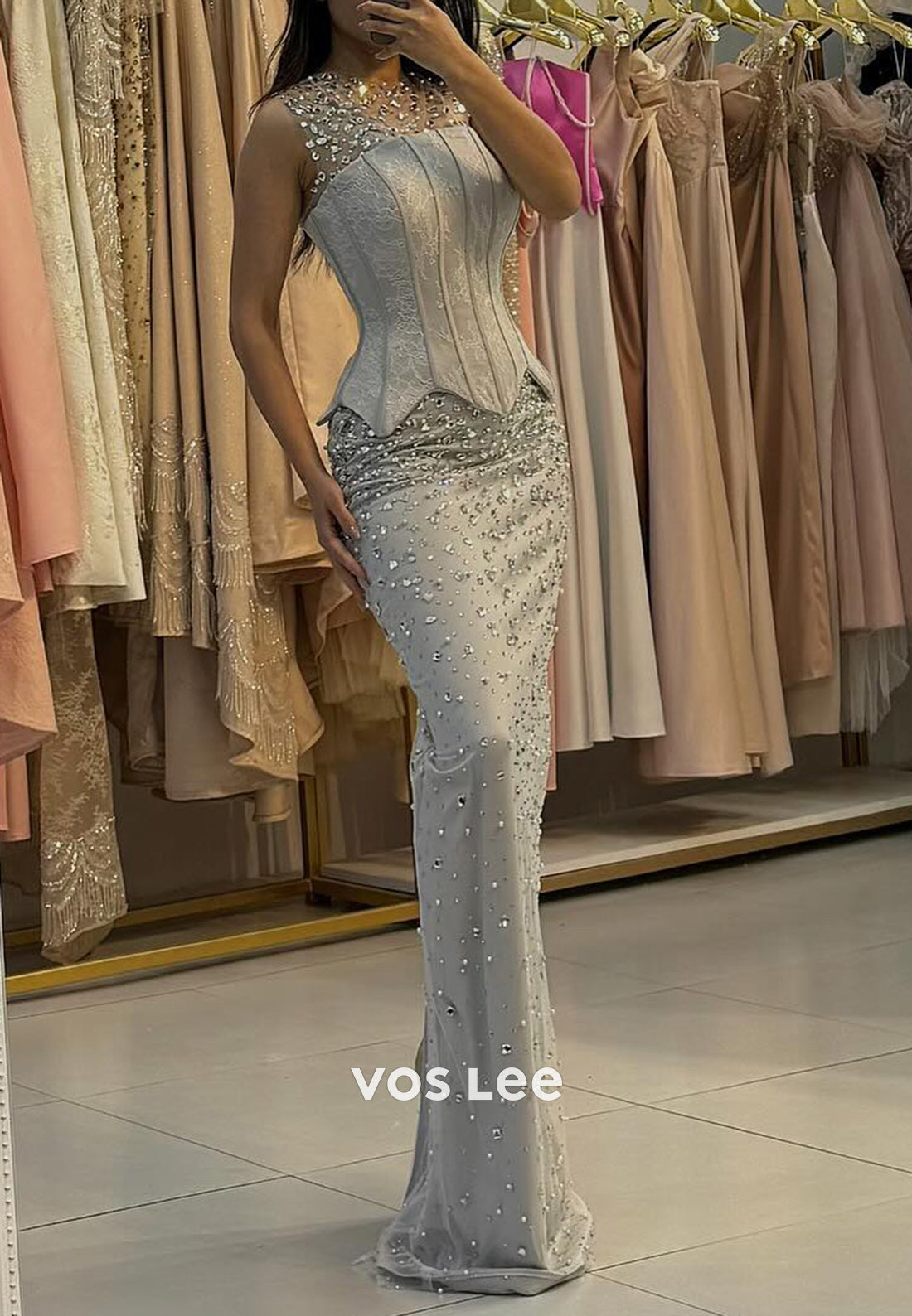 Glamorous & Dramatic Illusion Neck Rhinestone  Sexy  Mermaid  Evening Dresses