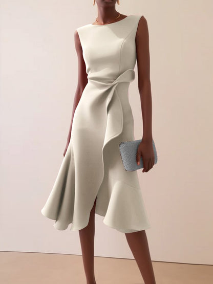 Red Sleeveless Midi Elegant A-line Dress