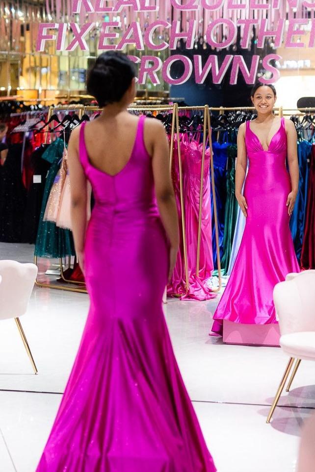 Straps Pink Mermaid Long Formal Dress