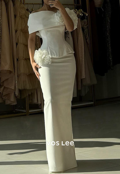 Simple Off-Shoulder Floral Embossed Floor-Length Mermaid Evening Dresses