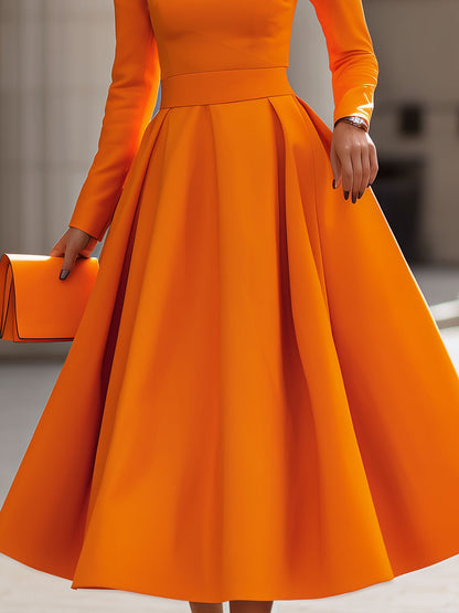 Radiant Elegance Sophisticated Long-Sleeve Dress With Flair