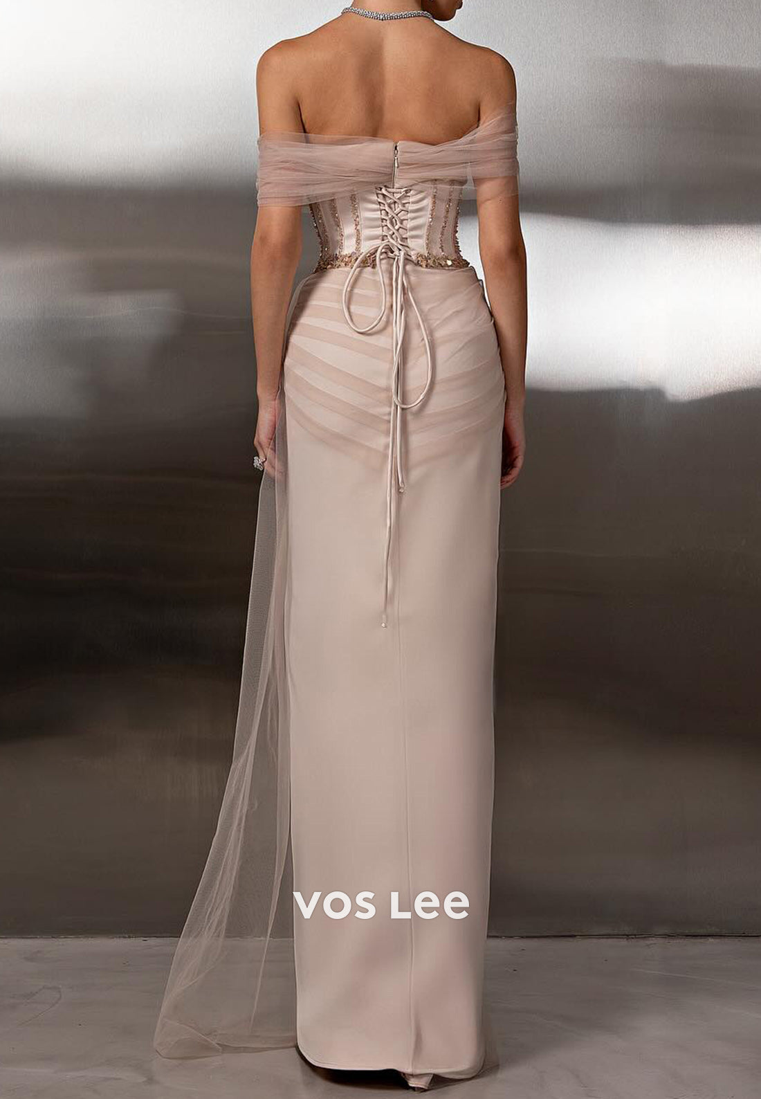 Tulle Off the Shoulder Sequins Embellished Floor-Length Prom Dresses