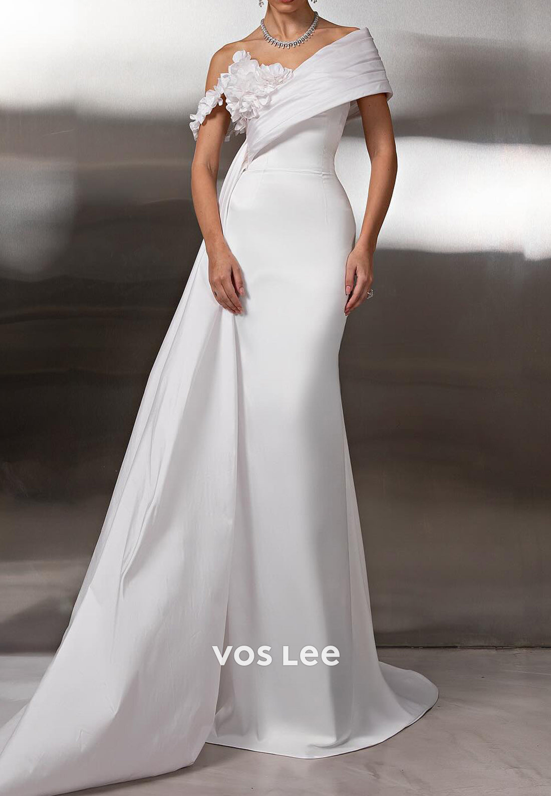 Sexy & Hot Asymmetrical Neck Satin Flowers Mermaid Prom Dresses