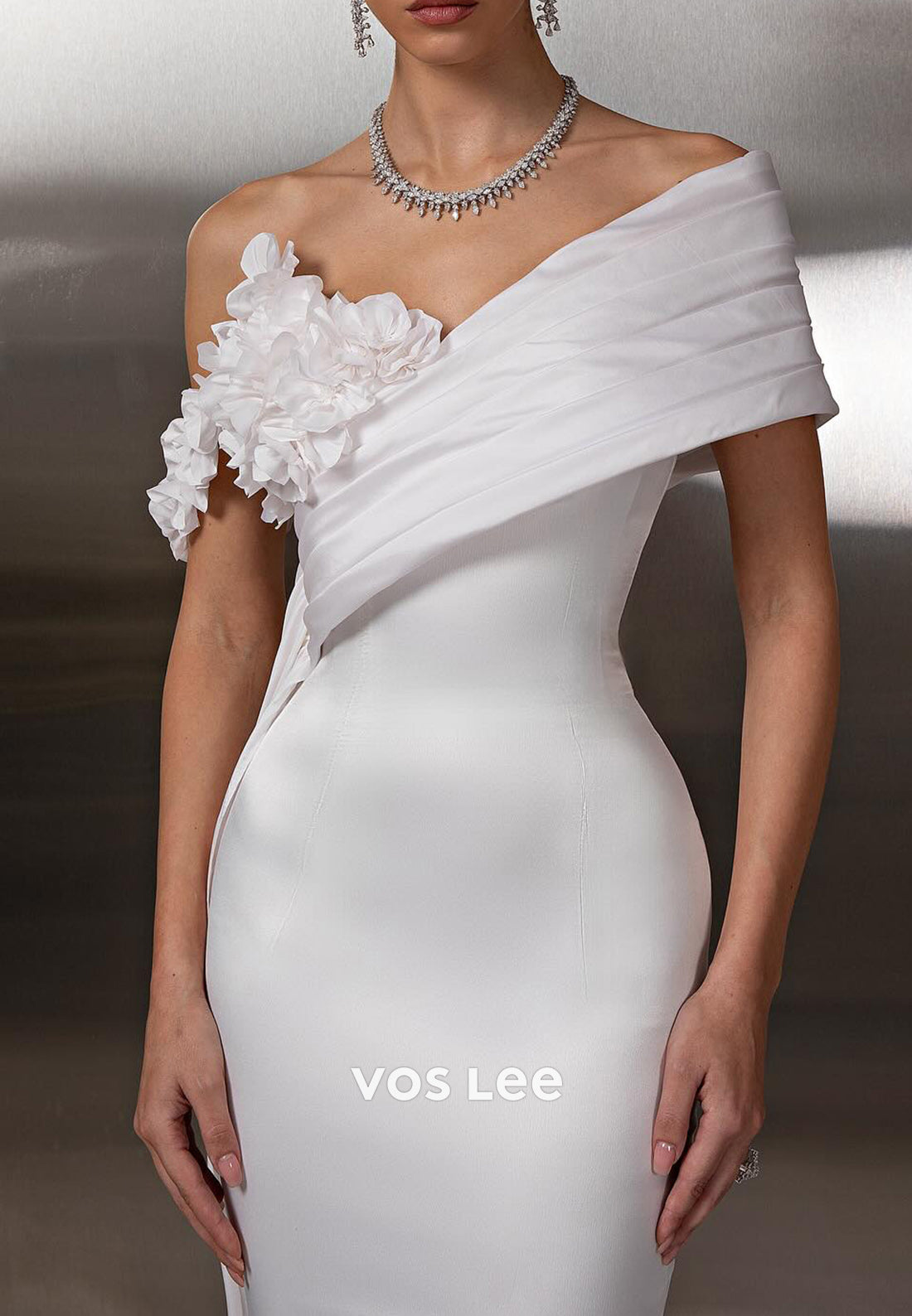 Sexy & Hot Asymmetrical Neck Satin Flowers Mermaid Prom Dresses