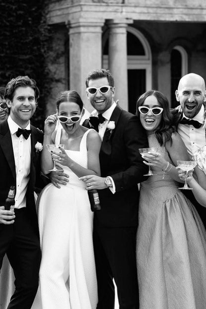 Elegant A Line Square Neck White Long Bridal Party Dress