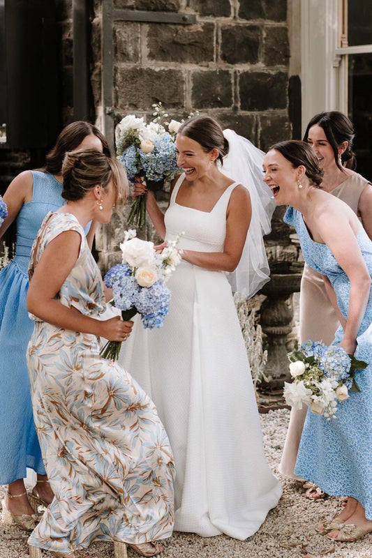 Elegant A Line Square Neck White Long Bridal Party Dress